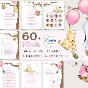 Winnie the Pooh Baby Shower Games Bundle Classic Baby Shower Bingo Printable Winnie Digital Game Girl Boy Pink Pooh Activity Games BSGB