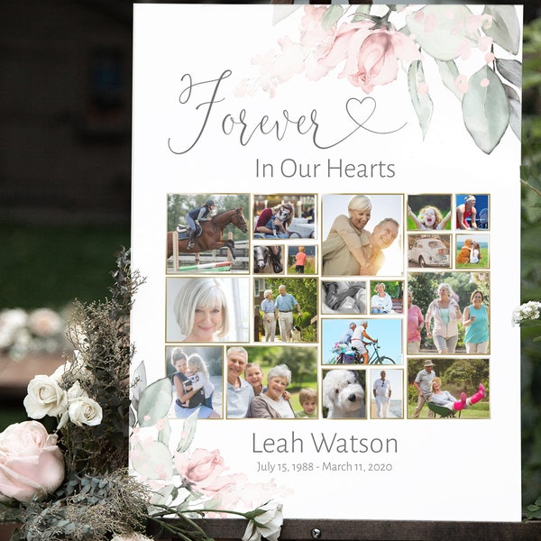 Funeral Welcome Sign, Photo Memorial Service Sign, Collage Memorial Sign, Forever in our Hearts, Funeral Photo Collage, F-IZZY