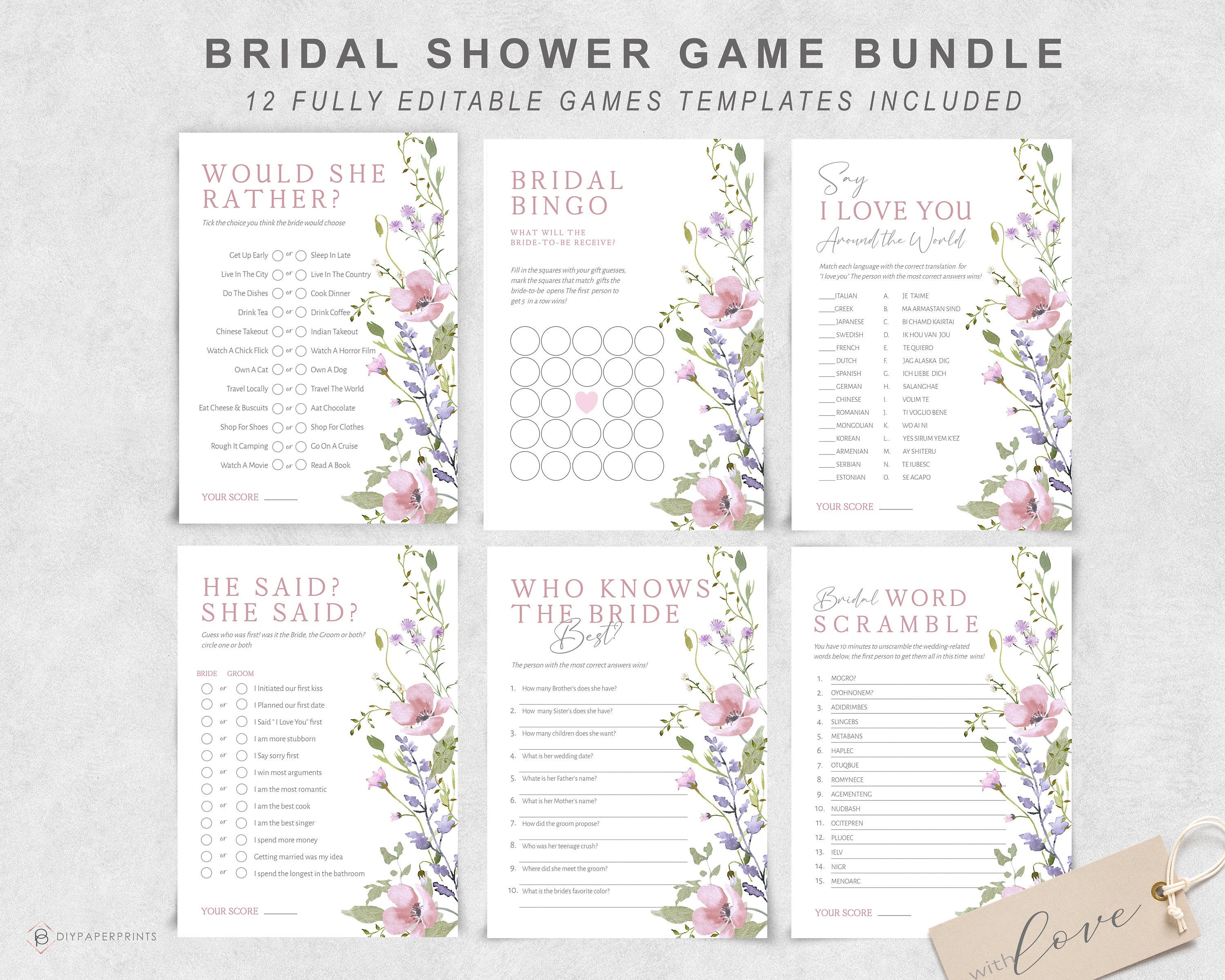 Free Printable Bridal Shower Games Templates