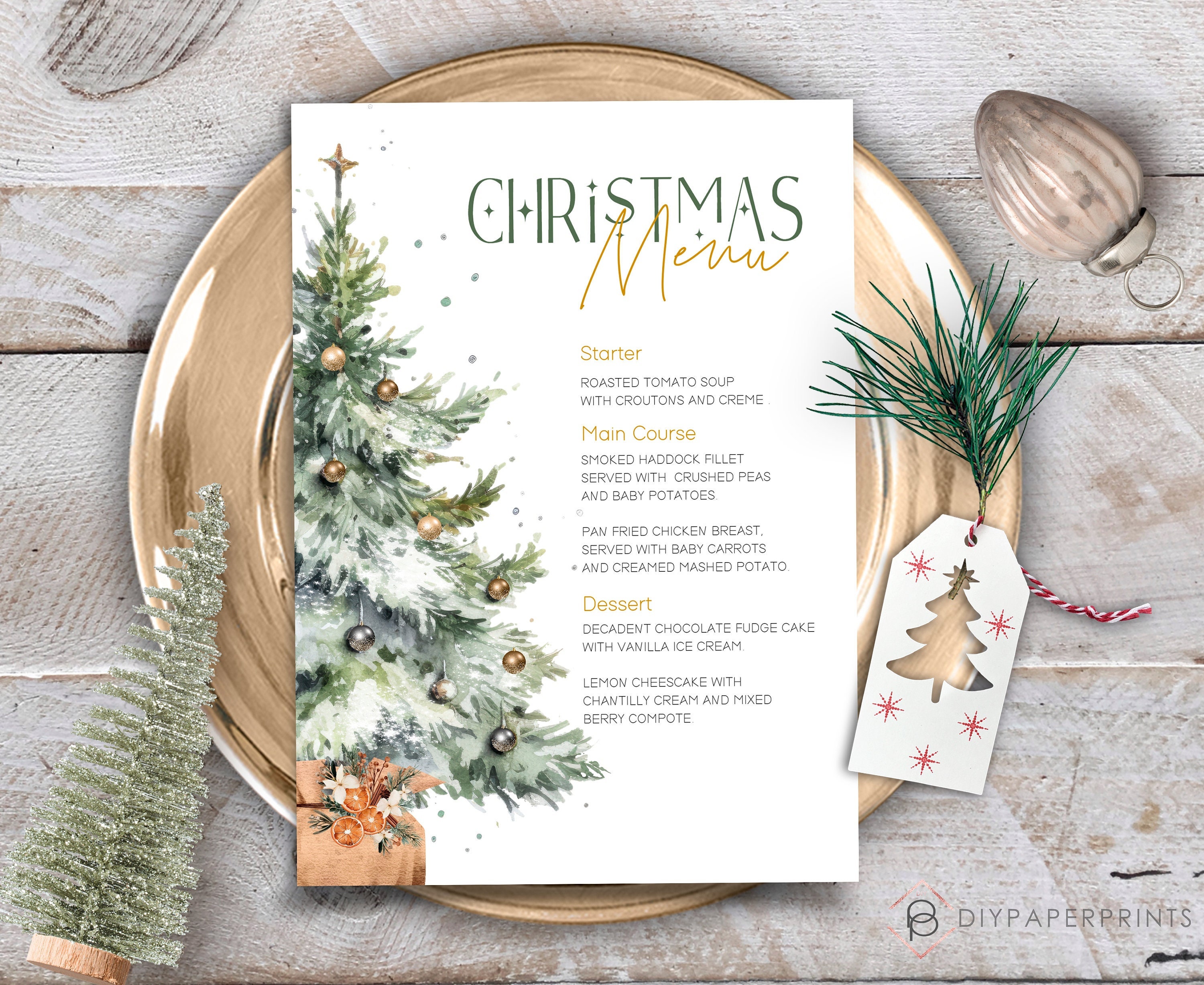 weihnachtsmenü-vorlage: elegantes festtagsmenü (digitaler download