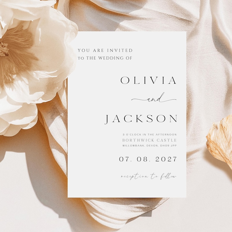 Minimalist Wedding Invitation: PRINTED Modern Wedding Invite Inc.Free White Envelopes Printed Minimalist-1 afbeelding 3