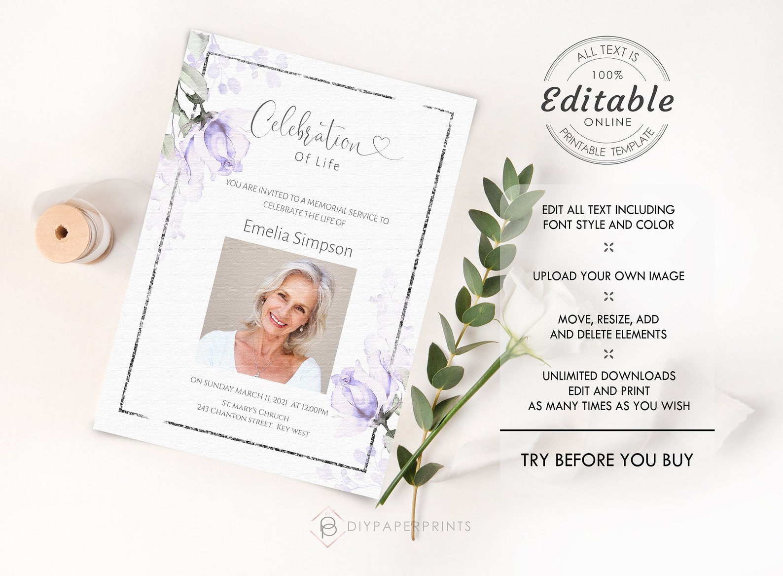 Celebration of Life Invitation Template Funeral Invitation Etsy