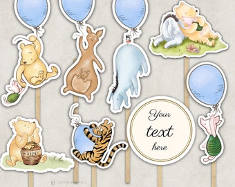 Winnie the Pooh Baby Shower Cake Toppers: Blue Balloon Decorations (Digital Download)