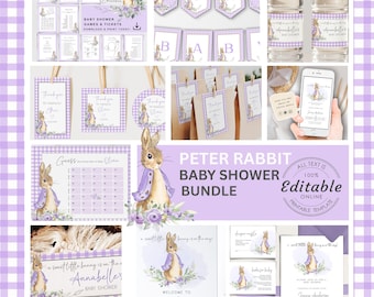 Peter Rabbit Baby Shower Bundle – Purple Decorations, Games (Digital Download)