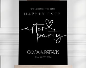 Letrero de bienvenida para bodas "Felices para siempre", póster minimalista negro impreso o digital para la recepción, lienzo, cartón pluma A1 A2 A3