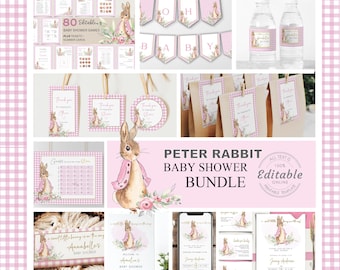 Peter Rabbit Baby Shower Bundle Girl Pink Peter Rabbit Party Decorations Flopsy Bunny Baby Shower Games  - PRBS