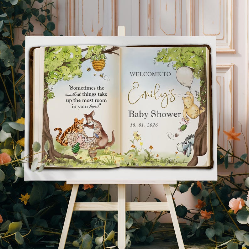Winnie the Pooh Baby Shower Sign, PRINTED or Digital Classic Pooh Bear Custom Poster, Poster, Canvas, Foamboard or PDF File A1, A2, A3 image 6
