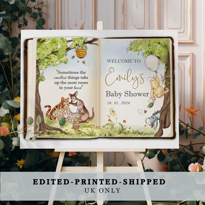 Winnie the Pooh Baby Shower Sign, PRINTED or Digital Classic Pooh Bear Custom Poster, Poster, Canvas, Foamboard or PDF File A1, A2, A3 image 2