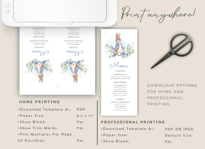 Peter Rabbit Menu Template, Menu Card Template, Baby Shower Menu ...