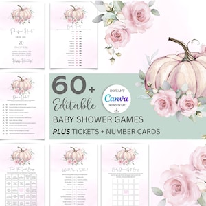 Little Pumpkin Baby Shower Games Pink Floral Pumpkin Baby Shower Games Pack Baby Shower Games Bundle Bingo Printable Digital Activity Games