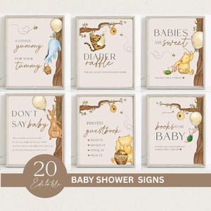 Editable Winnie the Pooh Baby Shower Signs: Classic Theme Table Signs (Digital Download) MLT1