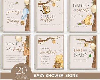 Editable Winnie the Pooh Baby Shower Signs: Classic Theme Table Signs (Digital Download) MLT1