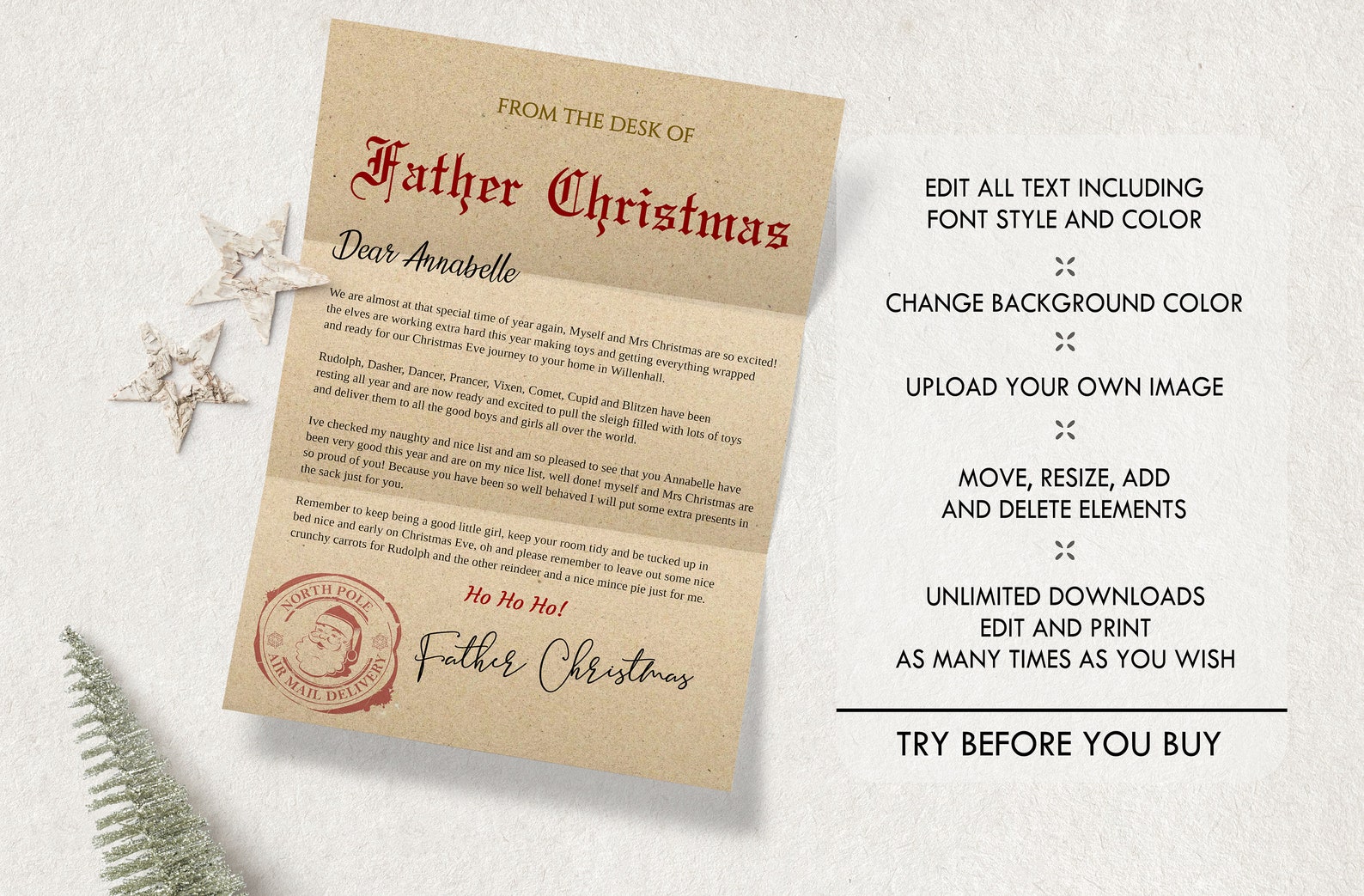 Personalized Father Christmas Letter, Nice List Certificate (unlimited