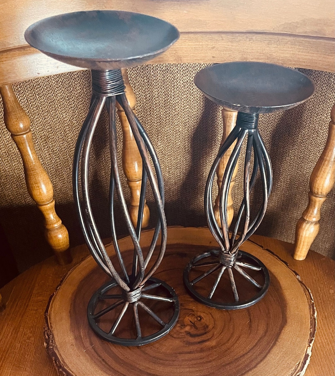 Set of Two Vintage Metal Candle Holders - Etsy