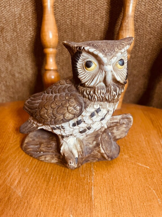 ヴィンテージの陶器製フクロウの丸太の置物 - Etsy 日本