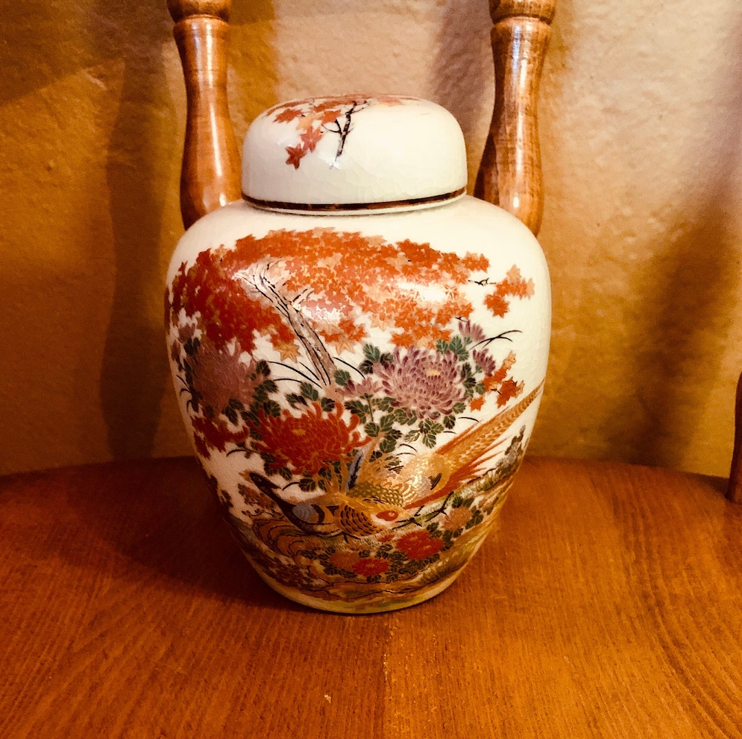 Vintage Japanese Ginger Jar With Lid and Peacock Design Etsy