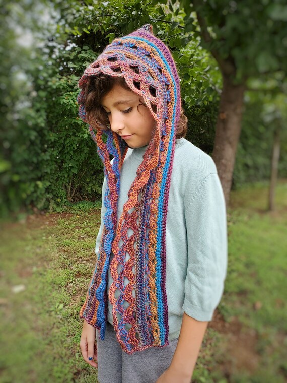 Crochet Scoodie Pattern, Adult & Child Hooded Scarf (digital