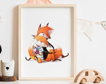 Nursery wall print, Animal Print, fox, baby fox Nursery decor, cute animal print, Digital print, Printable Nursery art, kids room decor
