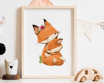 Nursery wall print, Animal Print, fox, baby fox Nursery decor, cute animal print, Digital print, Printable Nursery art, kids room decor