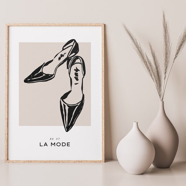 Minimal Shoe Heels Print, Modern Wall Art, Abstract Matisse Inspired Dressing Room Decor, Boho Fashion Beige Female Boho Art, La MODE