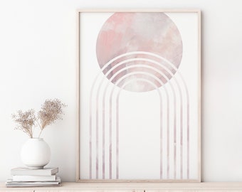 Pink Geometric Abstract Print, Modern Geometric Print, Mid century Wall print, Pink Paint Wall art, Digital Print, Modern Printable