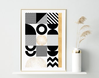 Black and Gold Abstract & Modern Prints, Geometric Shape Wall Art, Gold Foil Wall Decor, Digital Download,Printable arts, Modern decor