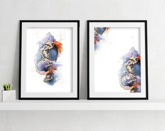 Set of 2 Abstract Alcohol Ink Wall Art, Ink Painting,Watercolor Digital Prints, Abstract Artwork,Printable Poster,Modern Print