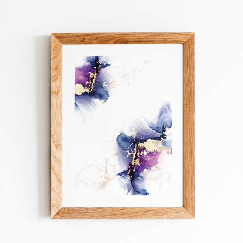 Alcohol Ink Art, Fluid Art Set, Blue - Purple - Gold Colors Abstract ...