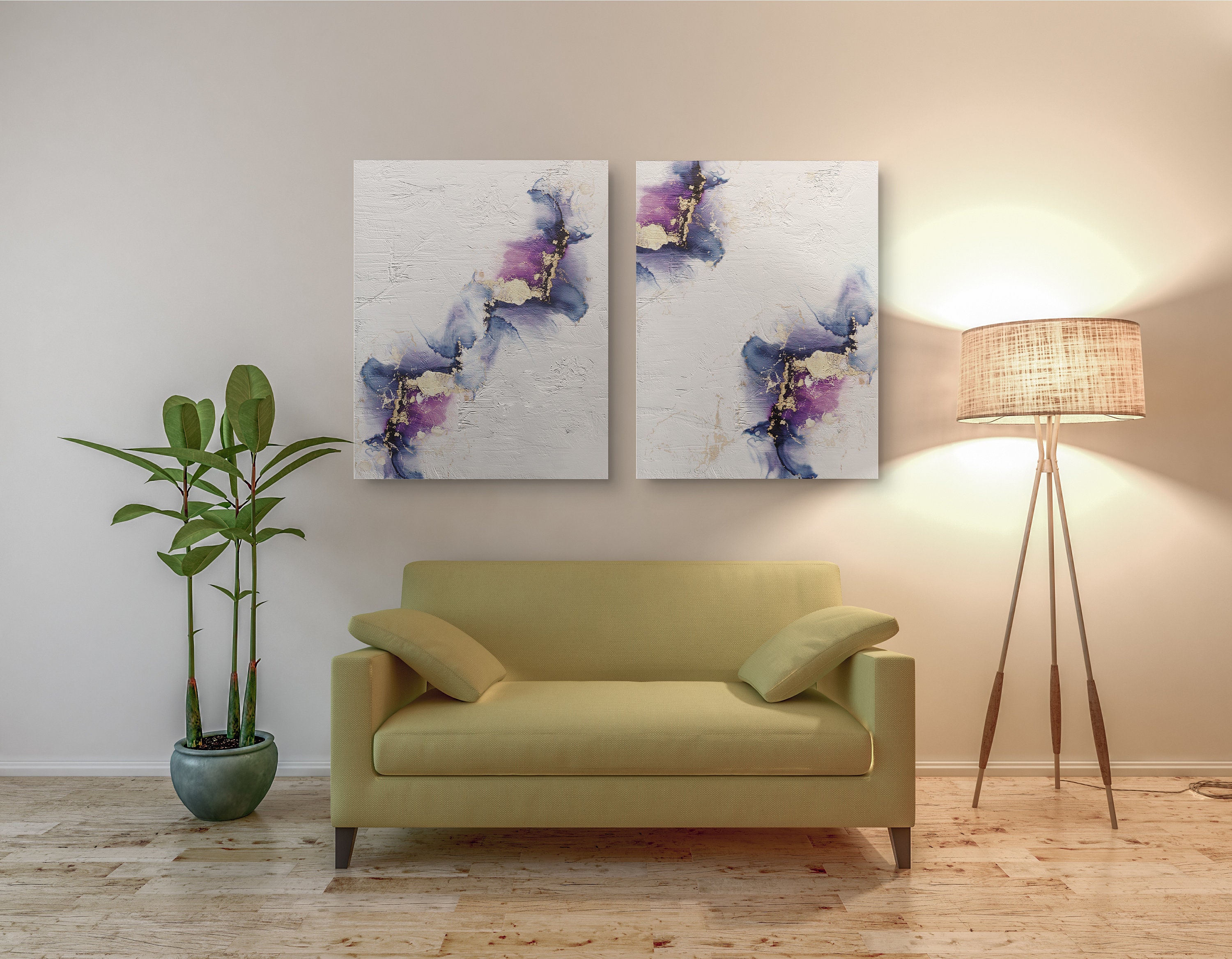 Alcohol Ink Art, Fluid Art Set, Blue - Purple - Gold Colors Abstract ...