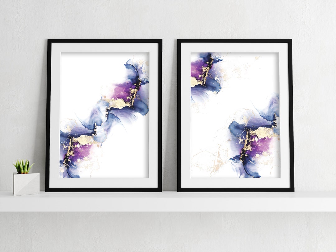 Alcohol Ink Art, Fluid Art Set, Blue - Purple - Gold Colors Abstract ...