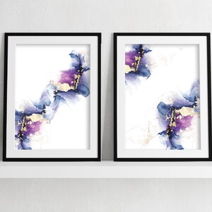 Alcohol Ink Art, Fluid Art Set, Blue - Purple - Gold Colors Abstract Art, Alcohol Ink Painting, Modern Wall Art