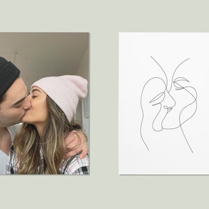 Custom One line Couple portrait drawing, couple line art, couple portrait, custom portrait, Valentines day gift, Kiss print, Gift for her image 8