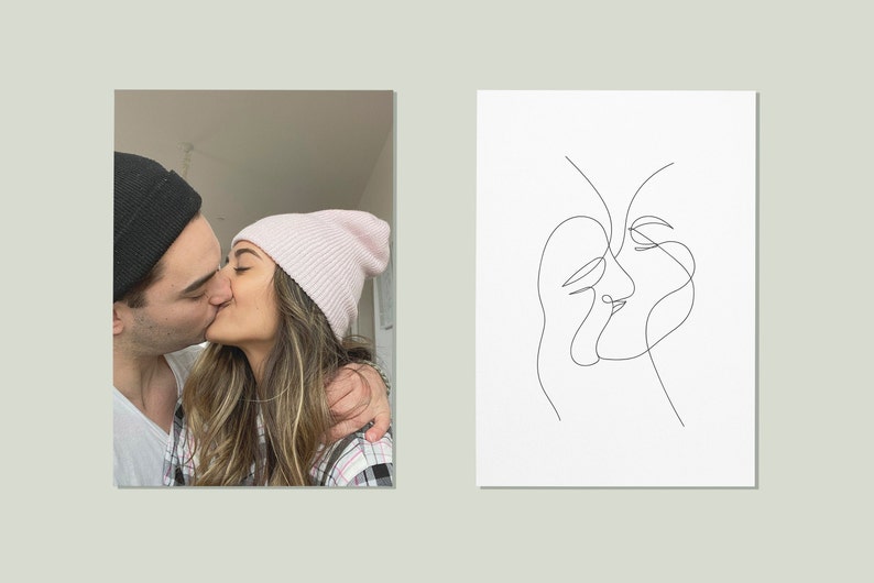 Custom One line Couple portrait drawing, couple line art, couple portrait, custom portrait, Valentines day gift, Kiss print, Gift for her image 8