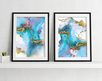 Set of 2 Abstract Alcohol Ink Wall Art, Ink Painting,Watercolor Digital Prints, Abstract Artwork,Printable Poster,Modern Print