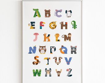 Animal Alphabet print, Animal alphabet print, Nursery decor, Nursery wall art, kids room decor, Alphabet art print, Alphabet letter print