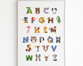 Animal Alphabet print, Animal alphabet print, Nursery decor, Nursery wall art, kids room decor, Alphabet art print, Alphabet letter print