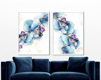 Set of 2 Abstract Alcohol Ink Wall Art, Ink Painting,Watercolor Digital Prints, Abstract Artwork,Printable Poster,Modern Print