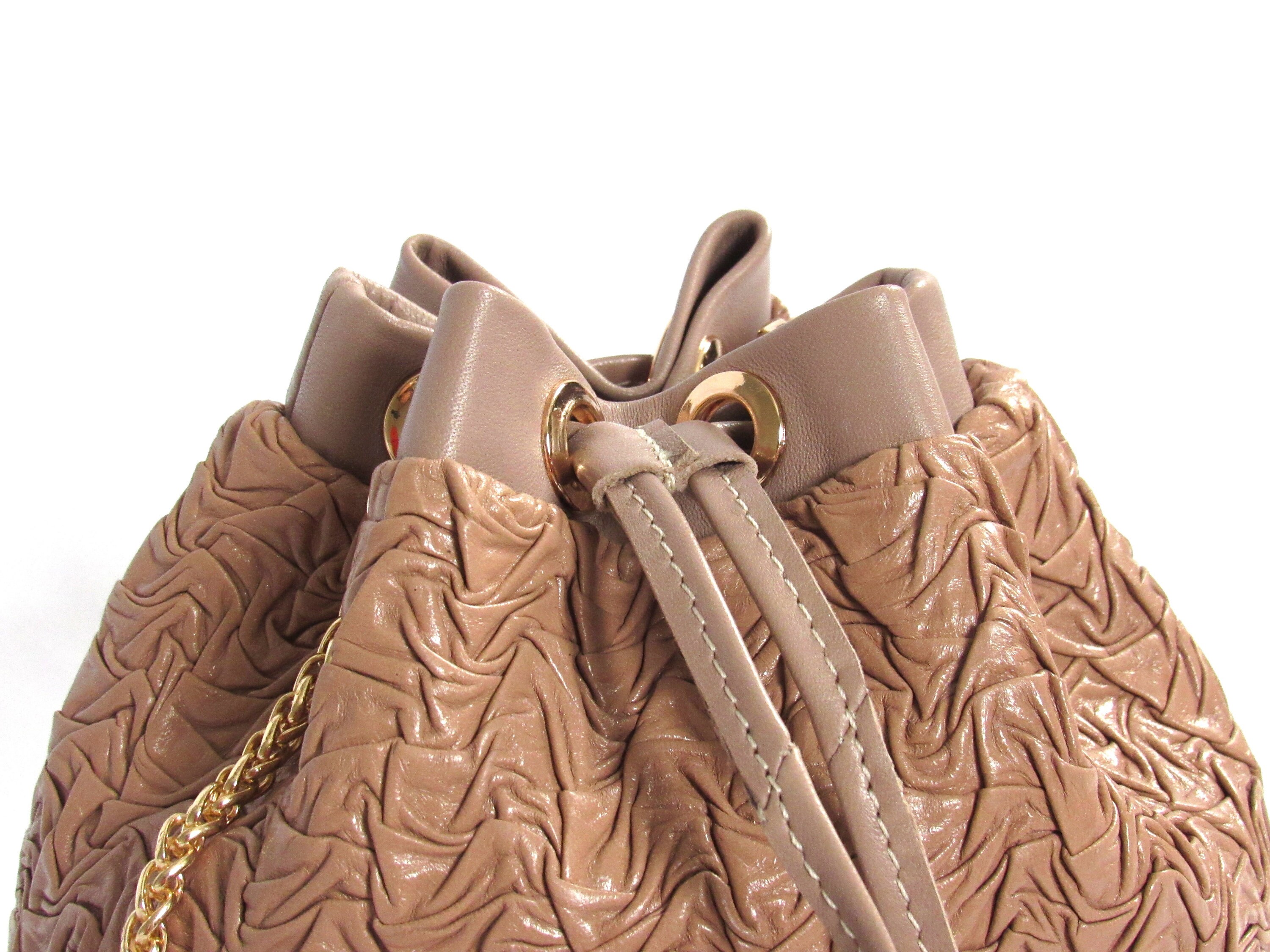 Small Beige Italian Pleated Lamb Leather Bag Handmade Leather Bucket Bag Beige Leather Handbag Classic Style Leather Bag for Women