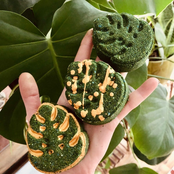 Monstera leaf bath bomb Swiss cheese plant hemp oil bath bomb gift for him gift for her Mother’s Day Father’s Day thank you gift