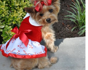 Candy Cane Harness Dress, Holiday Dog Dress, Holiday Dog Clothes, Dog Clothes