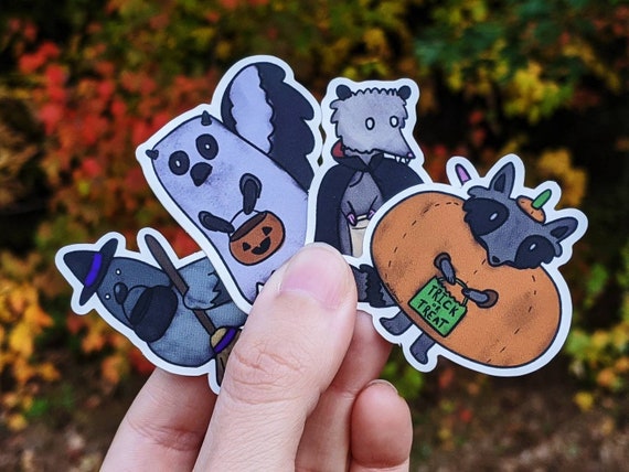 Halloween Buddies Vinyl Sticker Pack Raccoon, Possum, Skunk and Pigeon Mini Waterproof  Stickers 