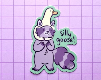 Silly goose raccoon vinyl sticker