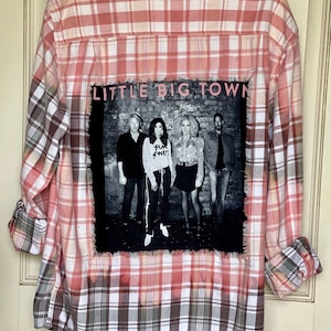 Little Big Town Band Flannel Bleached Distressed Vintage Plaid Button Up Shirt Size XS