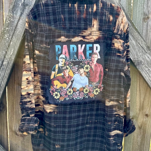 Parker McCollum Plaid Flannel Shirt Size Medium T-Shirt Distressed Tattered Button Up