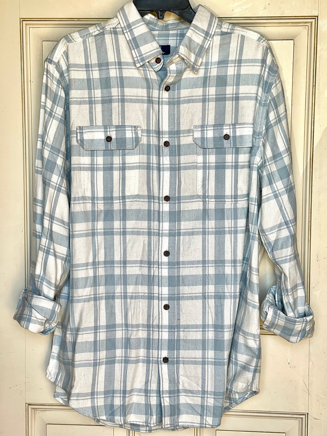 Blue & White Plaid Distressed MIRANDA LAMBERT Flannel Shirt | Etsy