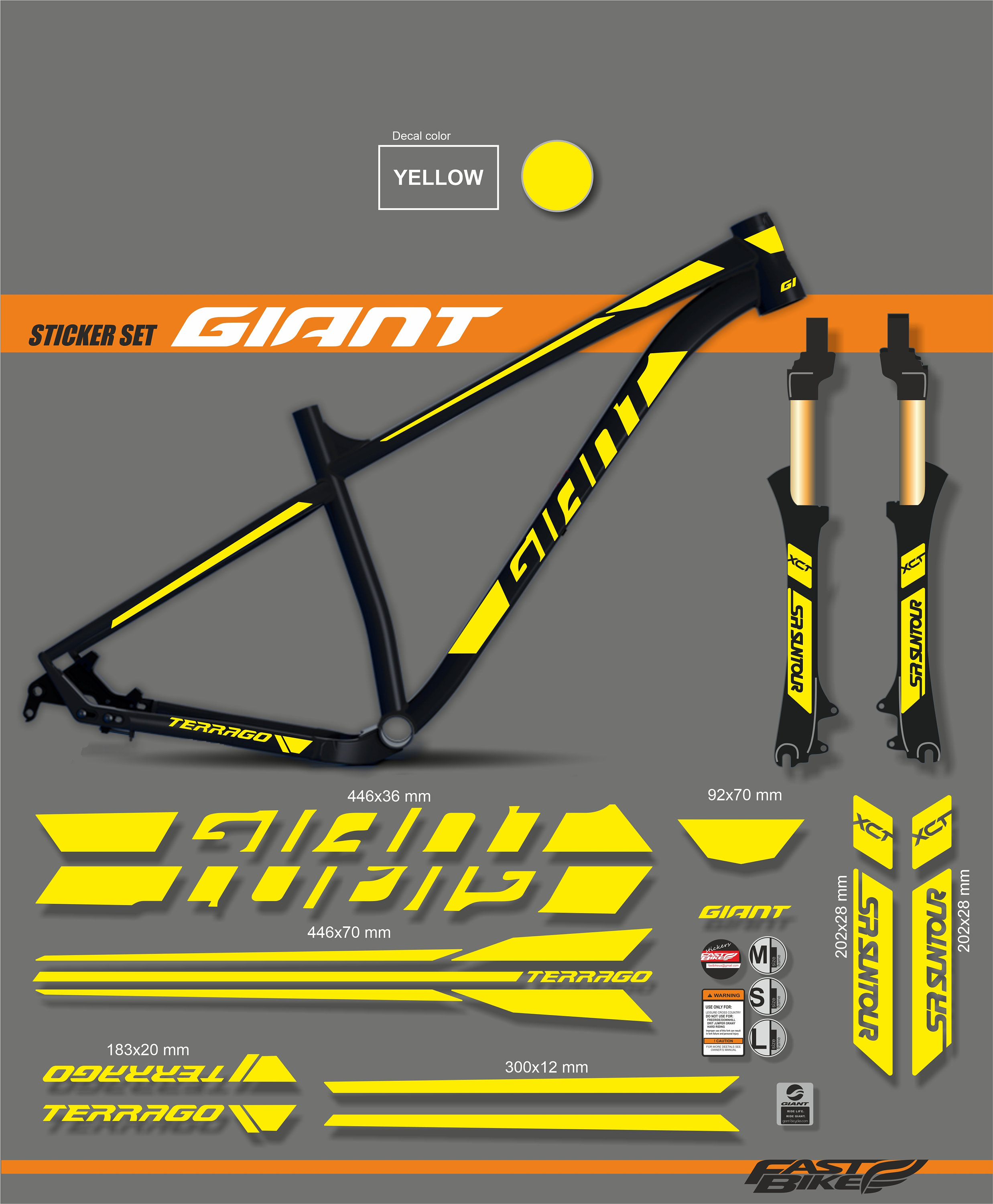 Kit Autocollants Pour VTT Et Casque - Décalcomanies Noires Mates Stickersland® - Logo GIANT