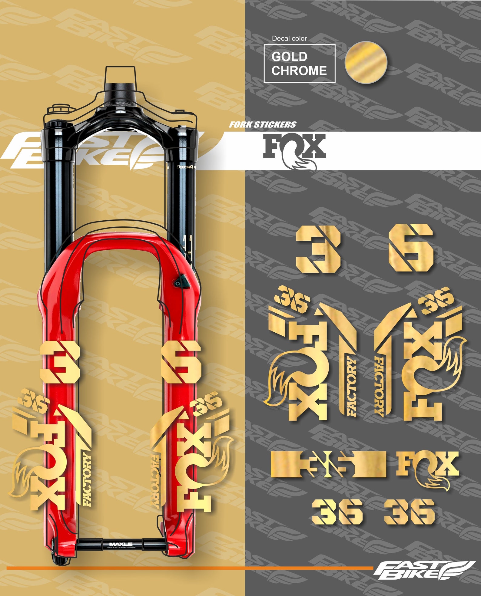 FOX Style Factory 36 Fork Decals Sticker Kit – Orange/Grey/Black, Matte Laminated, 4-Piece Set (Legs & Brace)