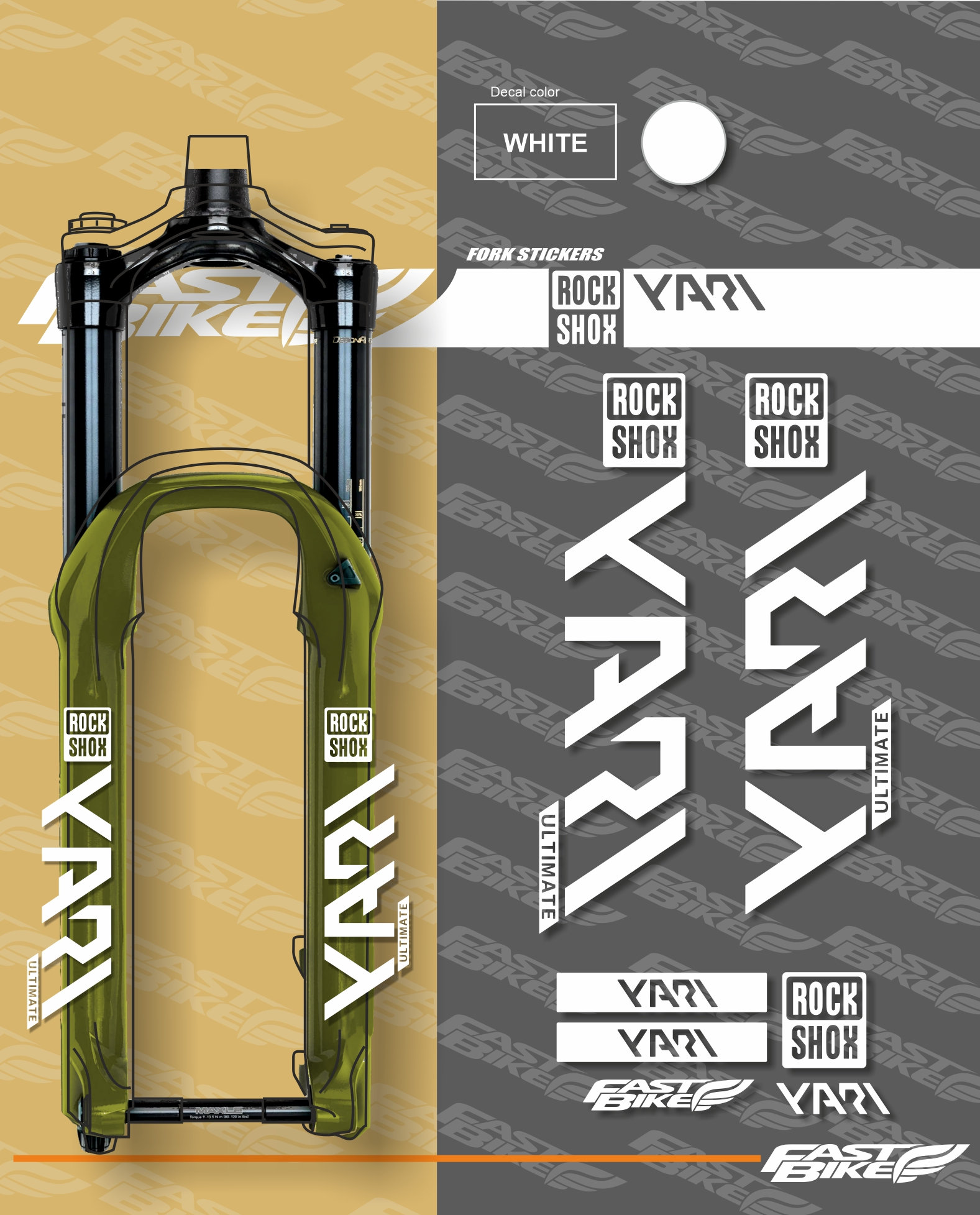 Autocollants Vinyle Découpé Pour Fourche Rock Shox Yari 2021 - Gris Foncé, Réfléchissants Et Fluo Dispo
