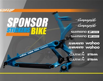 Sponsorsticker Shimano, Sram, Campagnolo, Garmin, DT Swiss, Wahoo, Strava Fietsmerkstickers op fiets