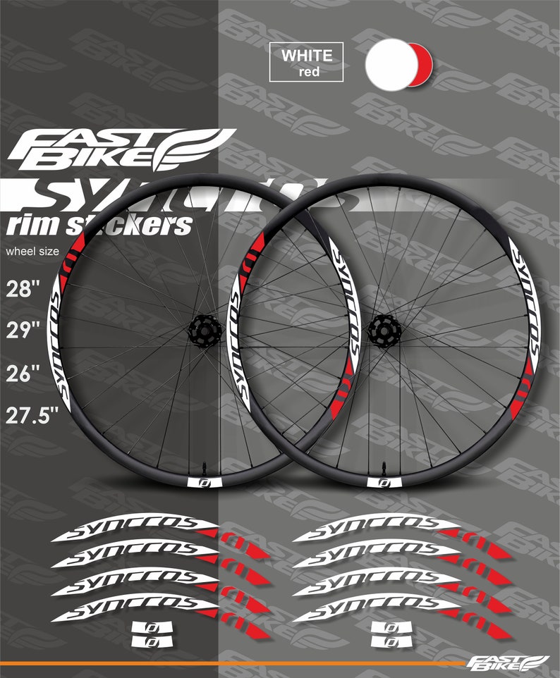 Red Rim Stickers Custom Syncros Bike Rim Decal Stickers: 26-29